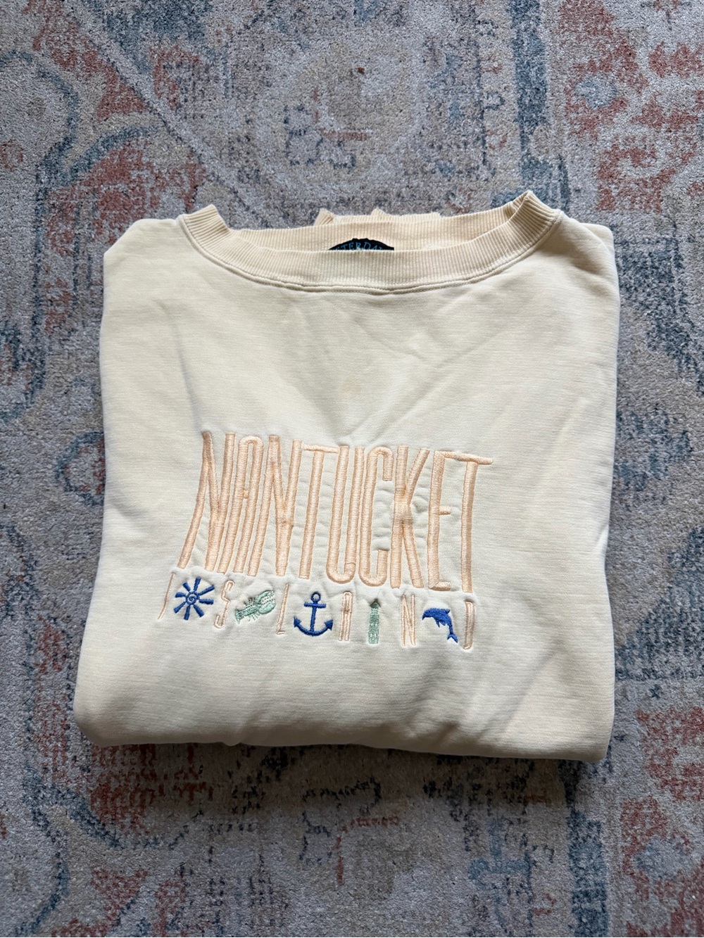 Vintage Yesterdays Nantucket Crewneck Sweatshirt Embroidered Coastal Yellow